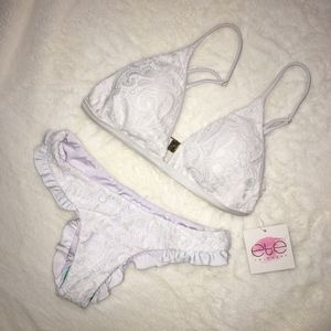 White Lace and Ruffle Ete Bikini